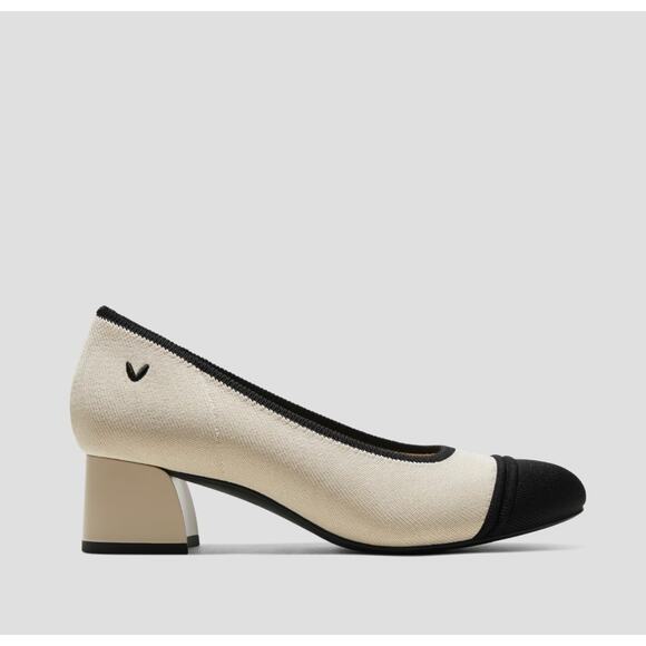 Vivaia 10 Almond-Toe Chunky Knit Heels $189 Julie Arch Pro Pumps Cream Black 40 - Picture 3 of 11